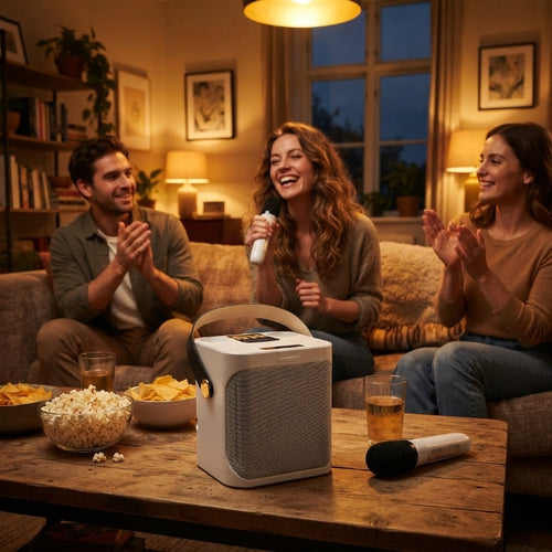 Bluetooth Karaoke-Lautsprecher mit 2 kabellosen Mikrofonen, 360° Sound
