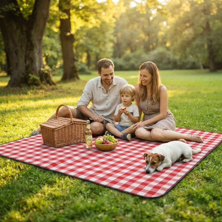 Picknickdecke wasserdicht mit Leder-Tragegurt