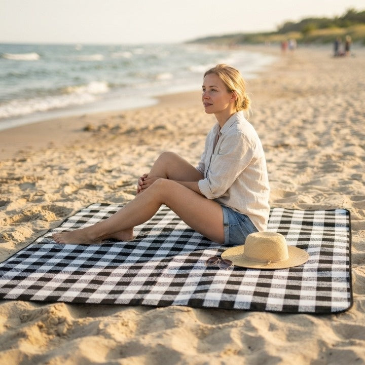 Picknickdecke wasserdicht mit Leder-Tragegurt