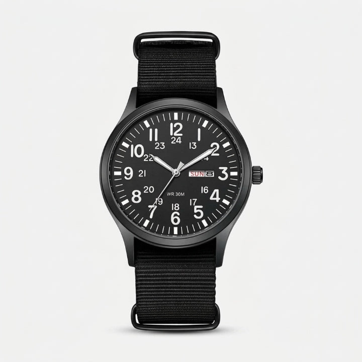 Herrenuhr im Military-Stil mit NATO-Armband, 4,2 cm, 24-Stunden-Anzeige