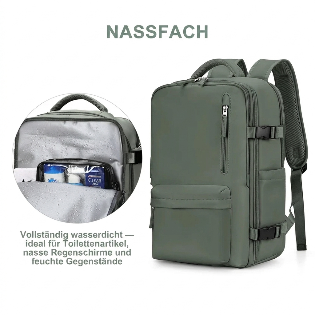 Travel backpack 35 L with USB port and shoe compartment