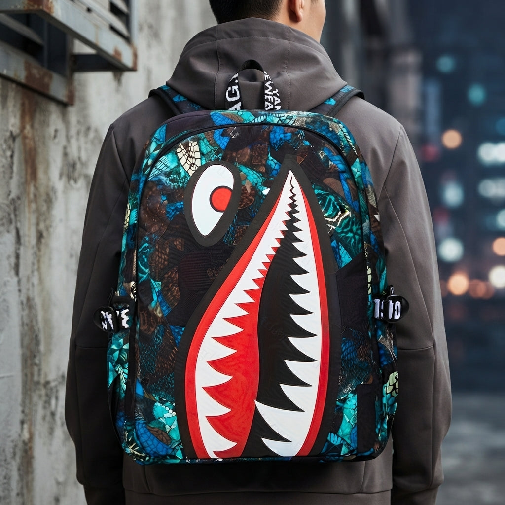 Kinder-Rucksack Hai-Motiv mit USB-Anschluss