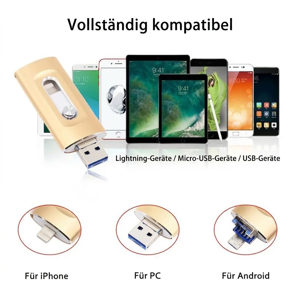 3-in-1 USB-Stick — Mehr Speicher für iPhone, Android & PC