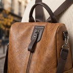 Anti-theft women's backpack, vegan leather, hidden zipper compartment
