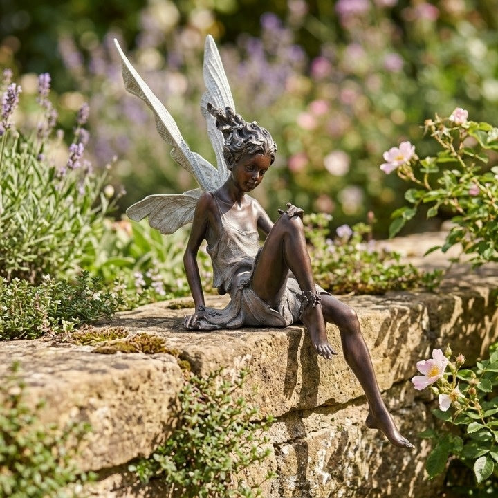 Garden Figurine Sitting Fairy Made of Resin