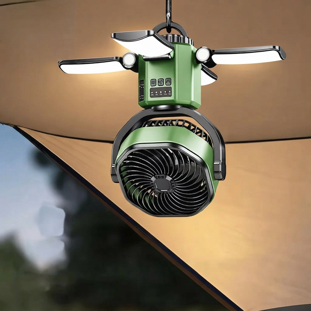 Camping-Ventilator mit LED-Licht und Solar-Powerbank