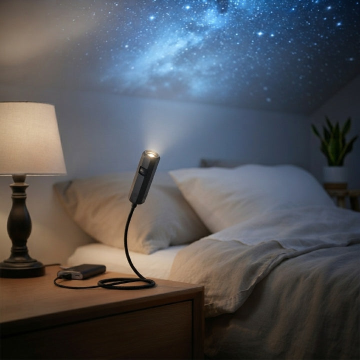 LED Sternenhimmel Projektor, Ø 4 m Projektion, 10 Einsätze (Galaxie, Ozean oder Schmetterling), USB