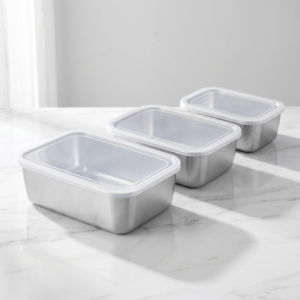 3-piece set of stainless steel food storage containers with airtight lids