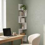 Corner wall shelf with 5 tiers, zigzag design, 125 cm high, wood look