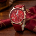 Elegante Damenuhr mit echtem Lederarmband & römischem Zifferblatt