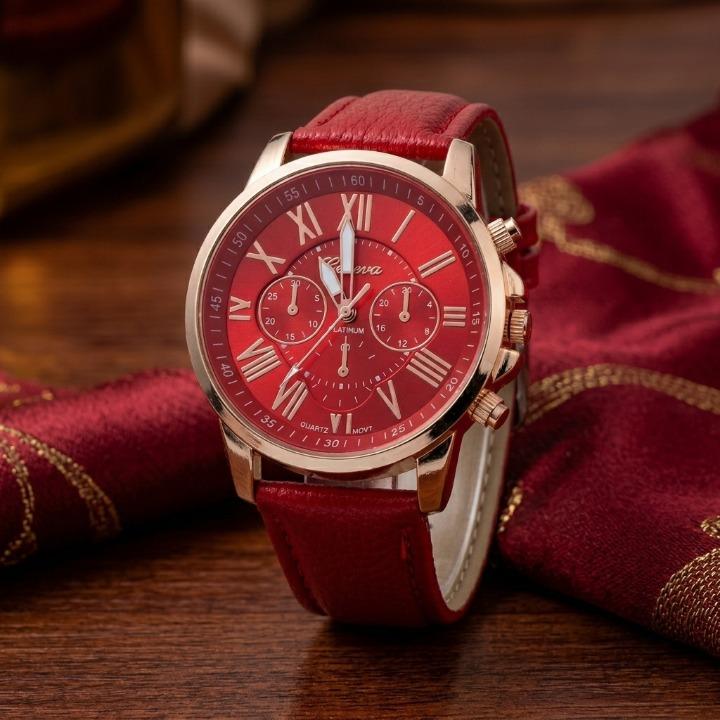 Elegante Damenuhr mit echtem Lederarmband & römischem Zifferblatt