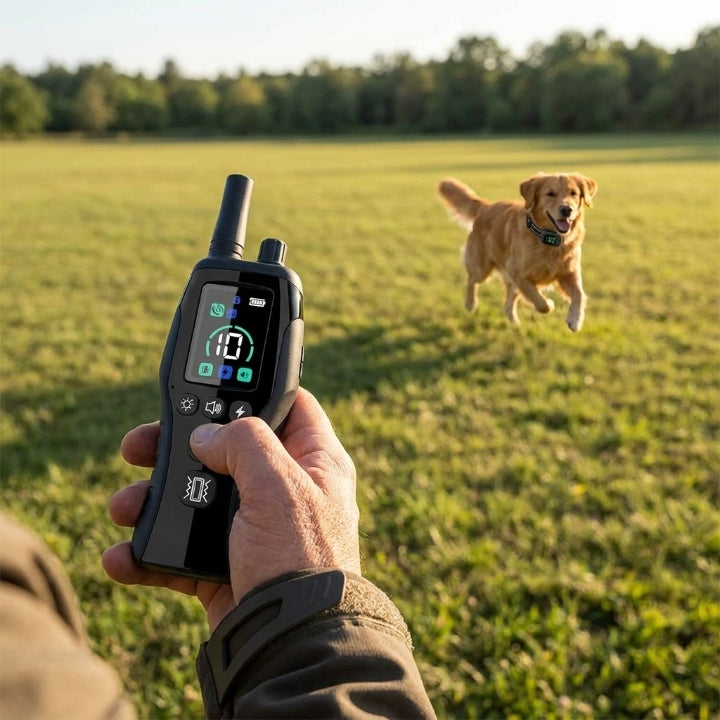 Hundehalsband mit Fernbedienung, Ansage & Vibration, 2000 m, IP67