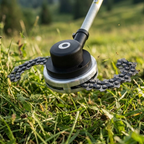 Chain mower replacement head with metal chain for brush cutters