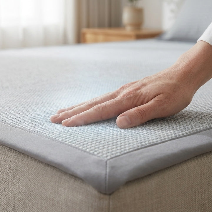 Cooling mattress protector set with pillowcase, ice silk fiber, washable