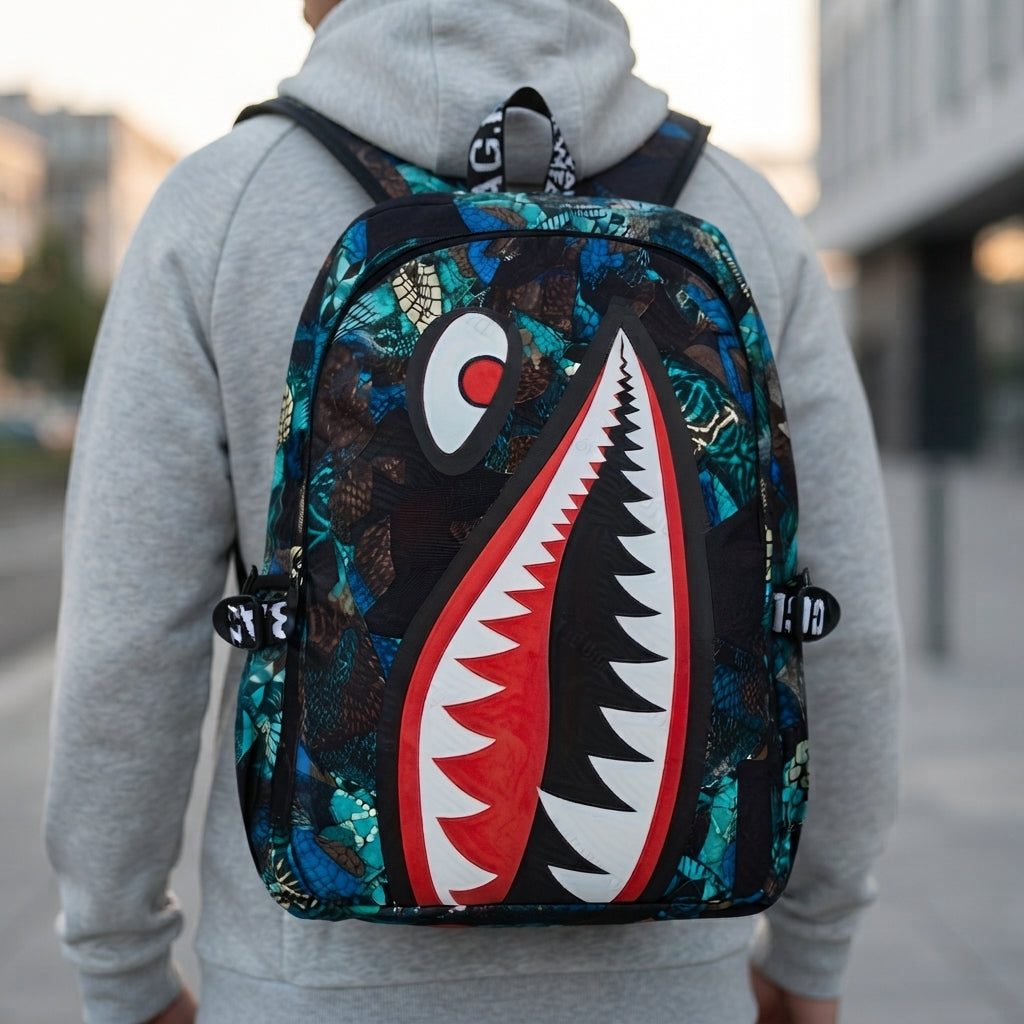 Kinder-Rucksack Hai-Motiv mit USB-Anschluss