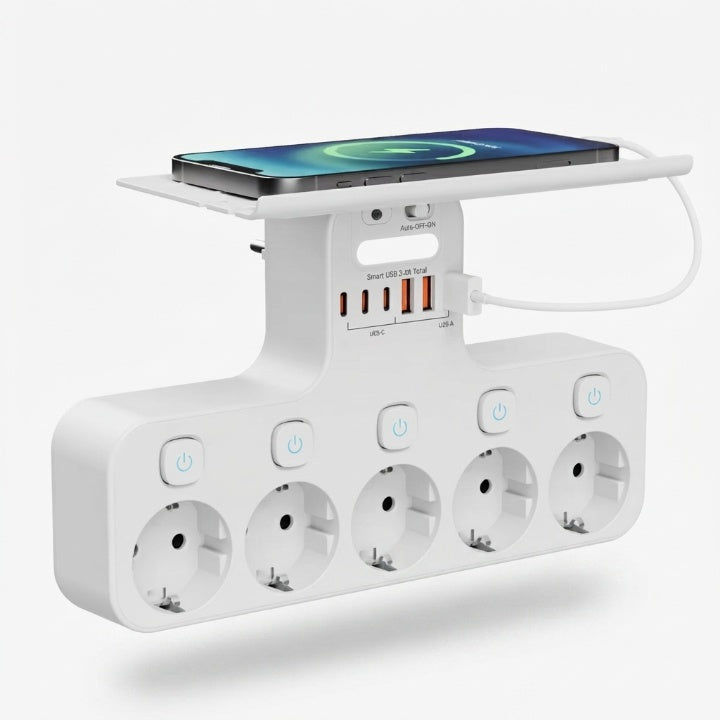 Wandsteckdose mit USB und Nachtlicht – 5 Steckplätze