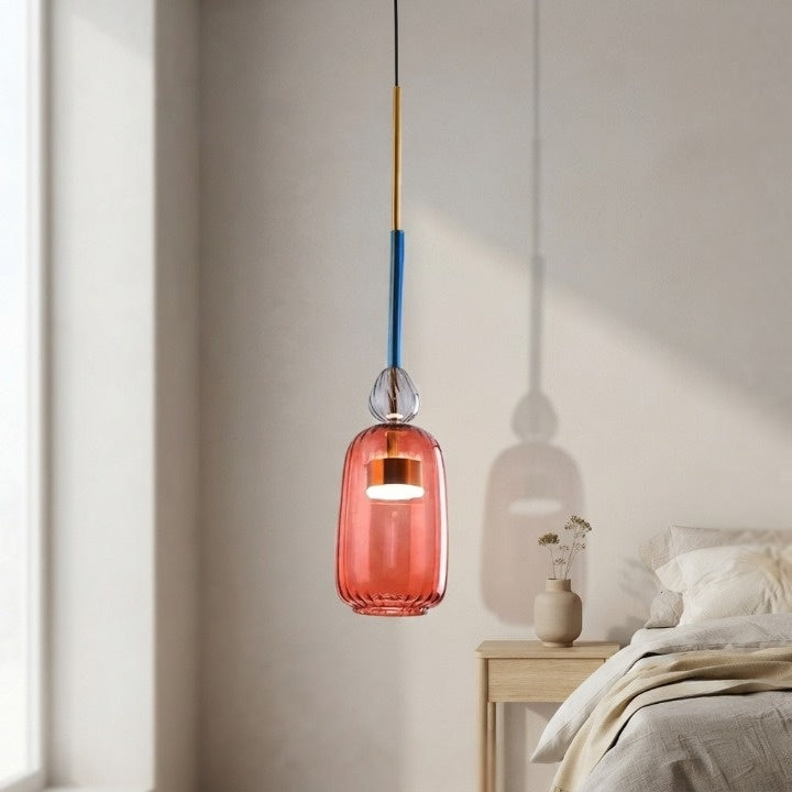 Bunte Pendelleuchte mit Glasschirm – höhenverstellbar für Wohn- & Esszimmer