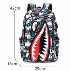 Kinder-Rucksack Hai-Motiv mit USB-Anschluss