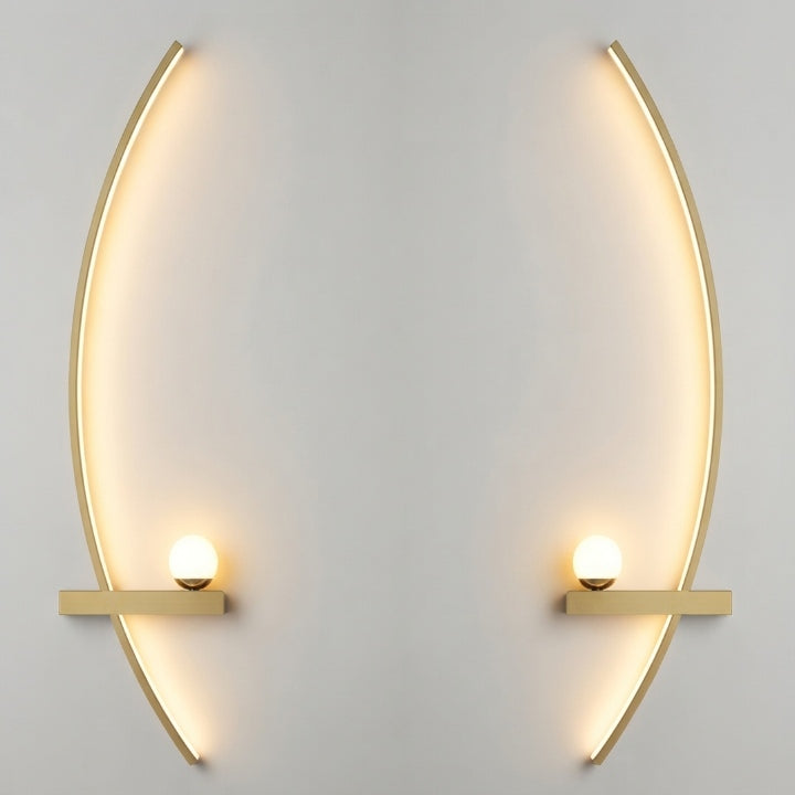 Curved LED wall light, aluminum, 3 light colors, hardwired 220V installation, 55/85 cm, set of 2