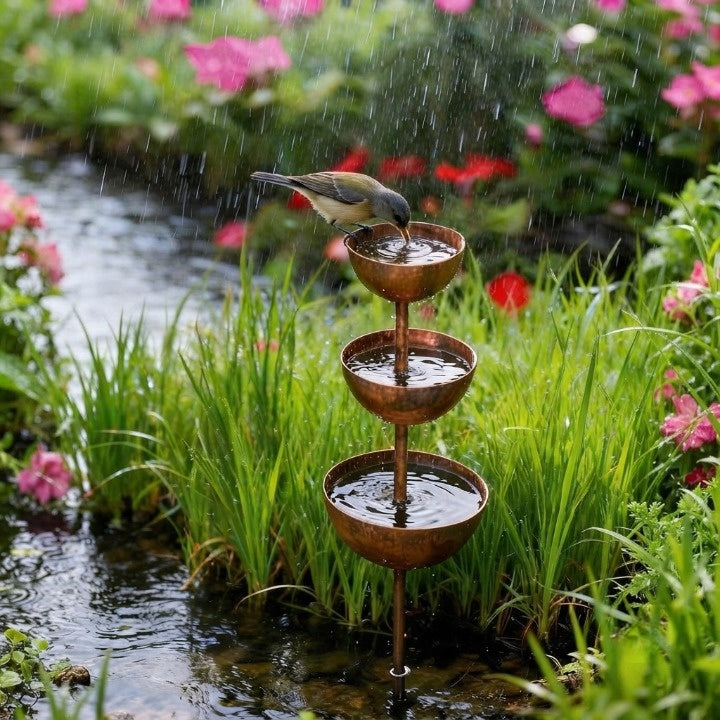3-stage metal rain catcher for garden