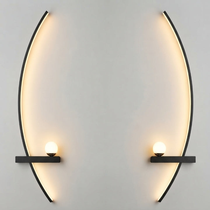 Curved LED wall light, aluminum, 3 light colors, hardwired 220V installation, 55/85 cm, set of 2
