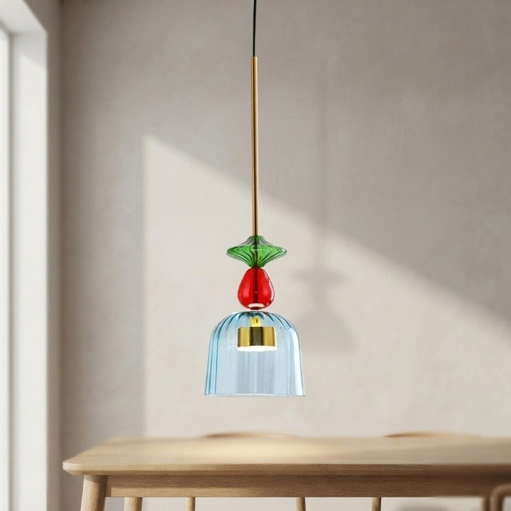 Bunte Pendelleuchte mit Glasschirm – höhenverstellbar für Wohn- & Esszimmer