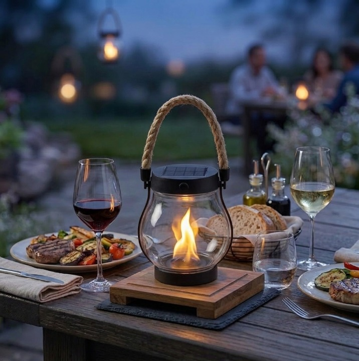 Solar-Flammenlaterne mit echtem Flackereffekt — Stimmungslicht für Garten & Terrasse