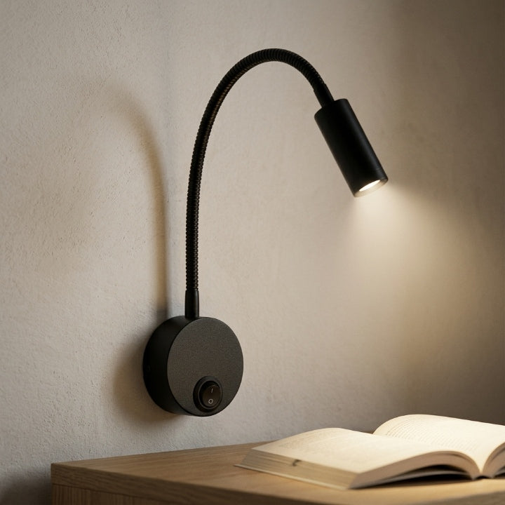 LED reading lamp with gooseneck for wall or table, 30 cm, aluminum
