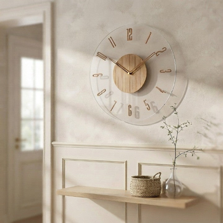 Round Wooden Wall Clock with Silent Movement