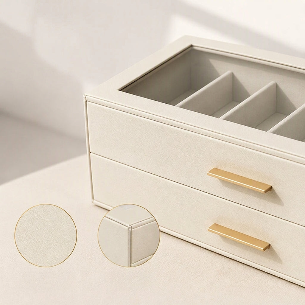 Sonnenbrillen-Organizer PU-Leder 2-stöckig mit Glasdeckel