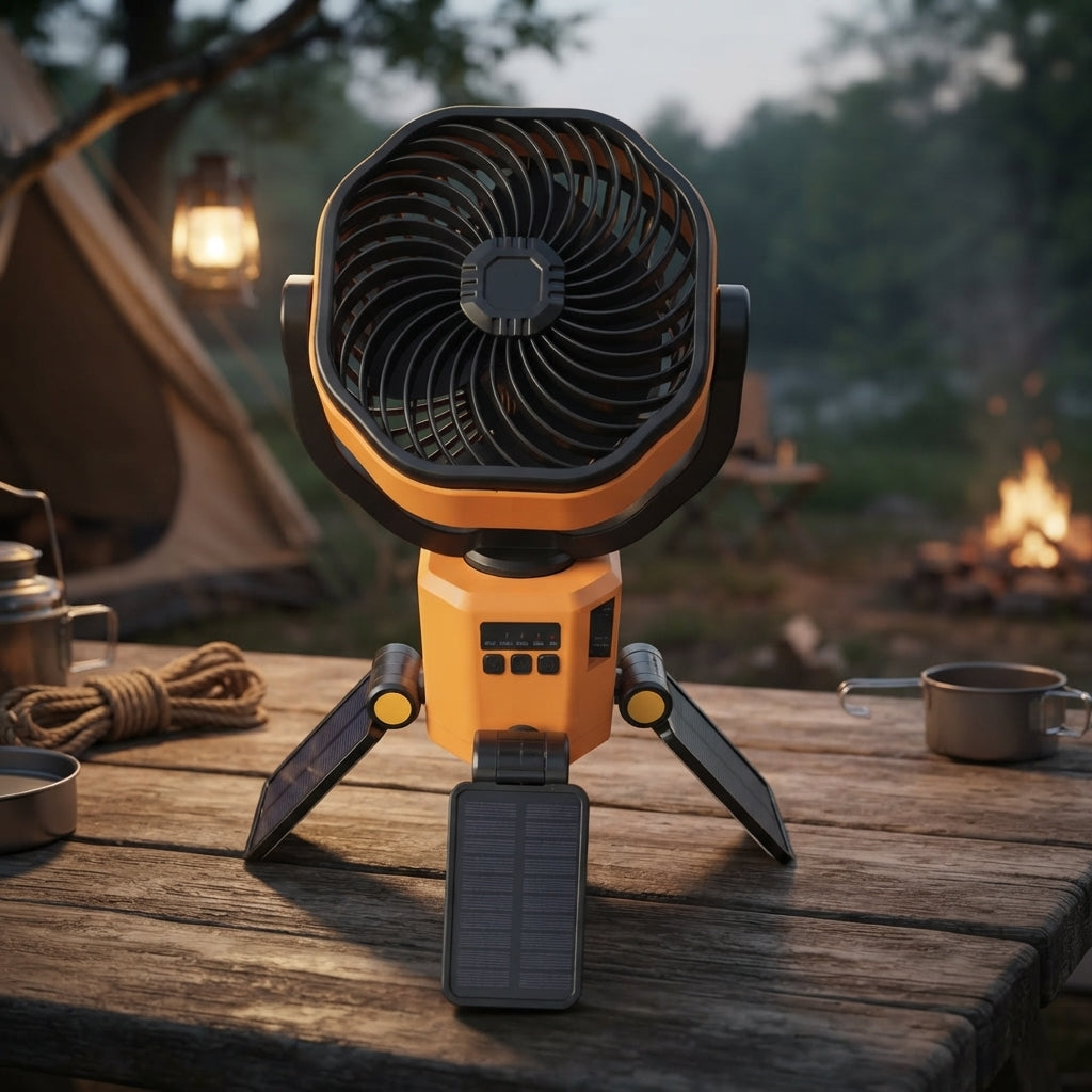 Camping-Ventilator mit LED-Licht und Solar-Powerbank