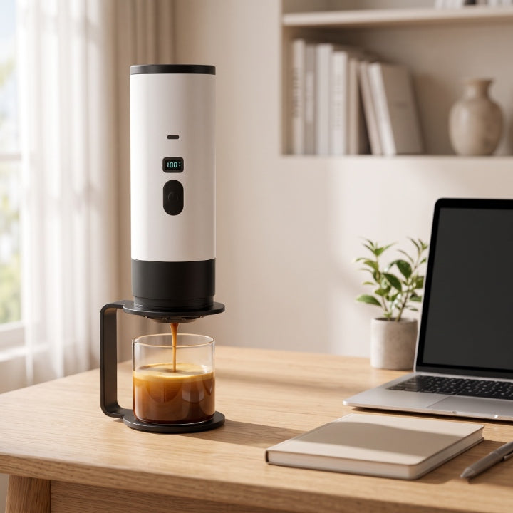 Tragbare Espressomaschine mit Heizfunktion, Akku 7800 mAh, USB-C, 90 ml