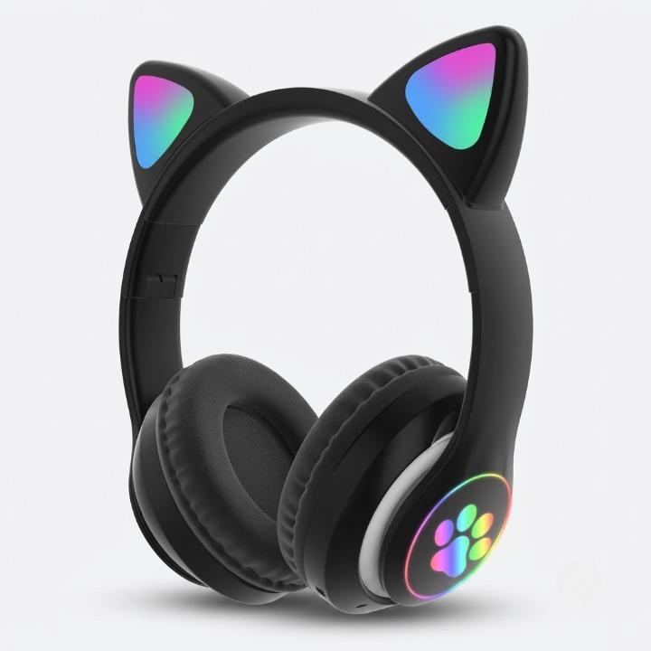 Gaming headset cat ear design with LED lighting
