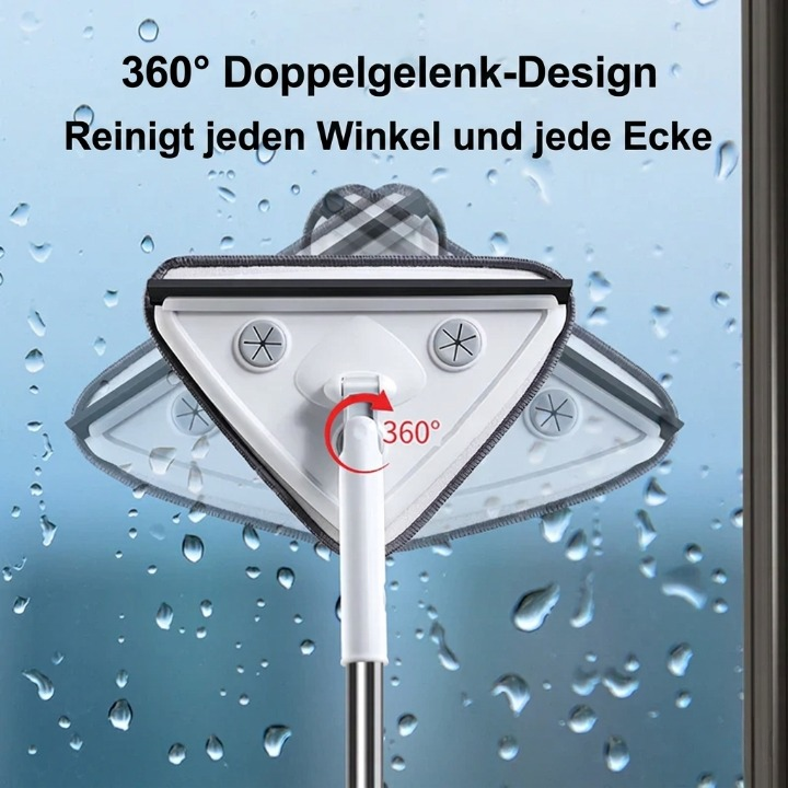 Triangular Window Cleaner with Telescopic Handle – 360° Swivel Head, 110–160 cm