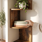 Corner wall shelf with 5 tiers, zigzag design, 125 cm high, wood look
