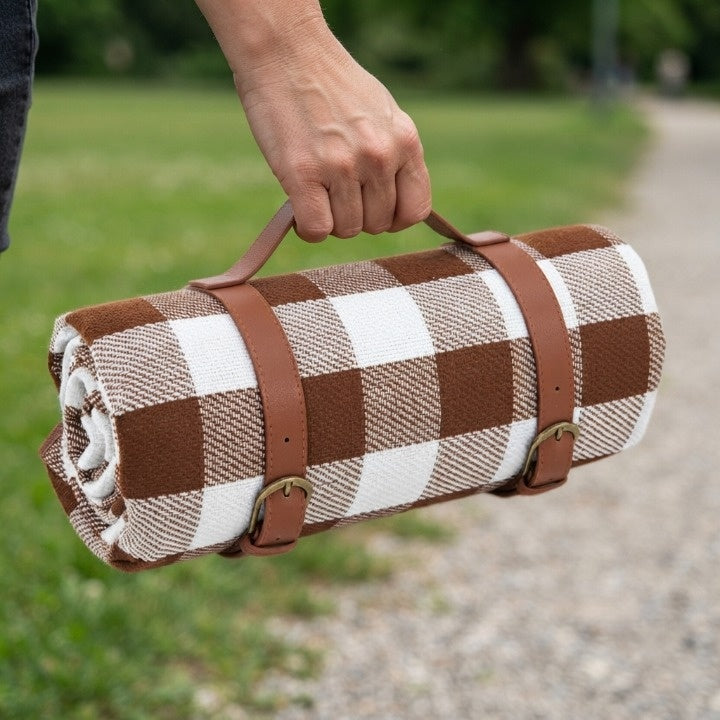 Picknickdecke wasserdicht mit Leder-Tragegurt
