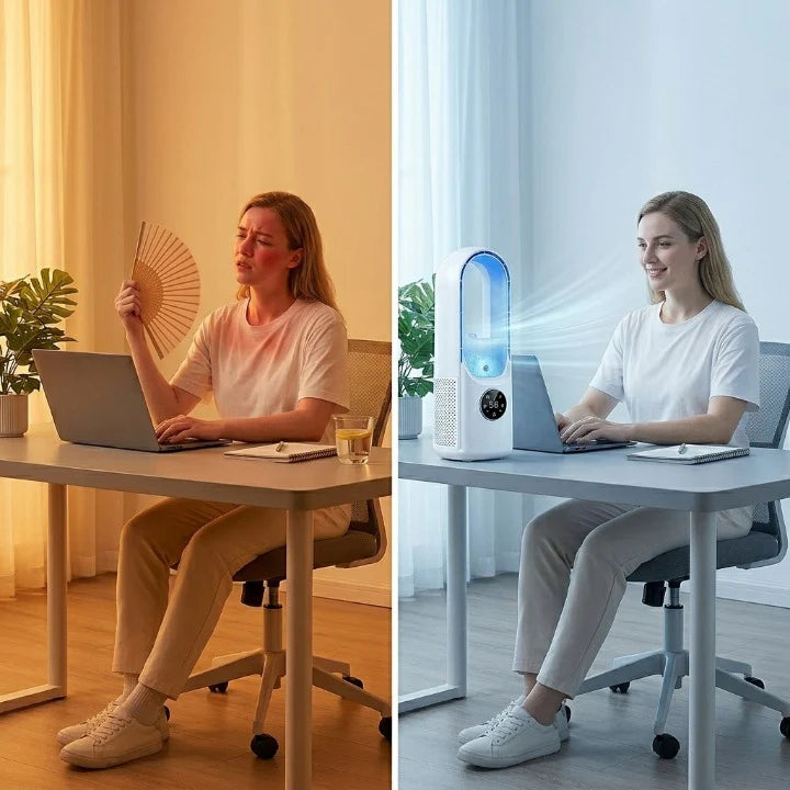Klingelloser Tower-Ventilator mit Befeuchtung und Touch-Display