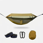 Outdoor hammock with mosquito net and sunshade