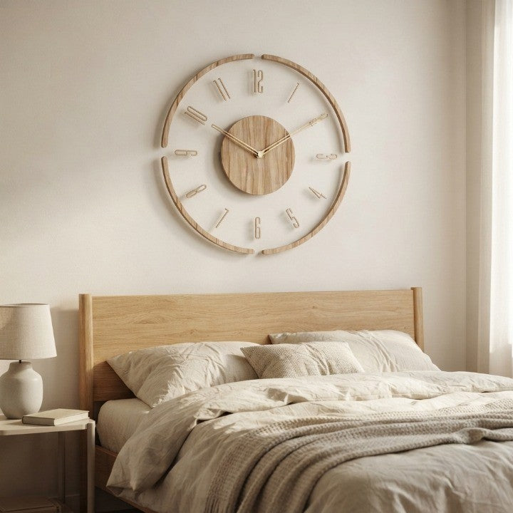 Round Wooden Wall Clock with Silent Movement