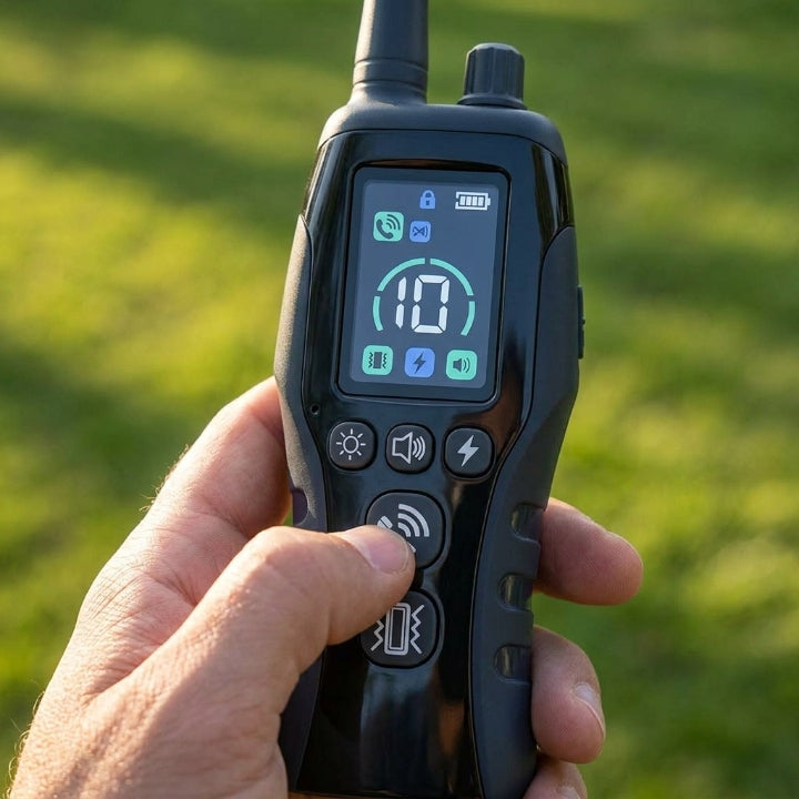 Hundehalsband mit Fernbedienung, Ansage & Vibration, 2000 m, IP67