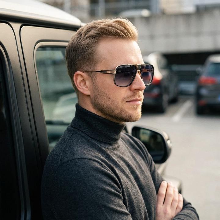 Pilotenbrille – Goldener Metallrahmen, UV400, Übergroße Gläser, 5 Farben