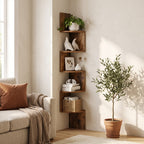 Corner wall shelf with 5 tiers, zigzag design, 125 cm high, wood look