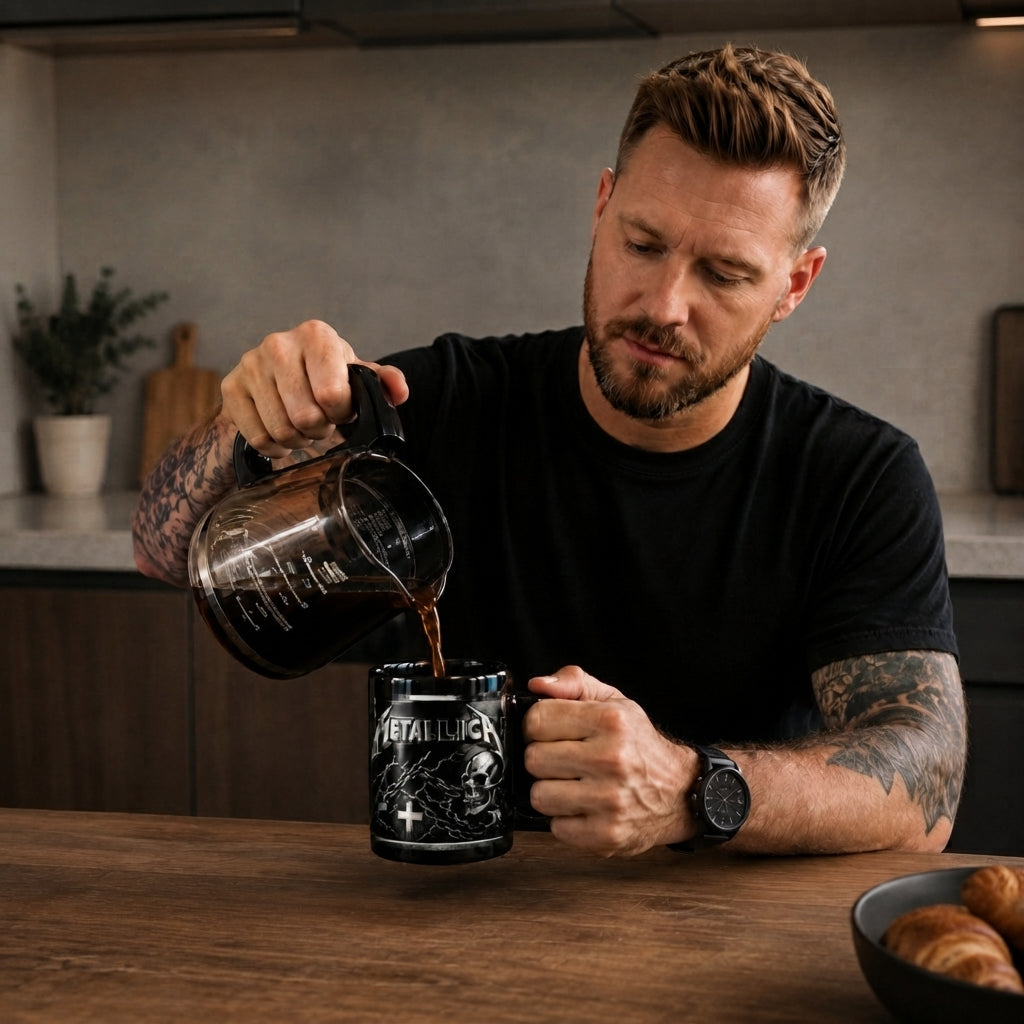 3D-gedruckte Tasse mit gotischem Totenkopf-Motiv