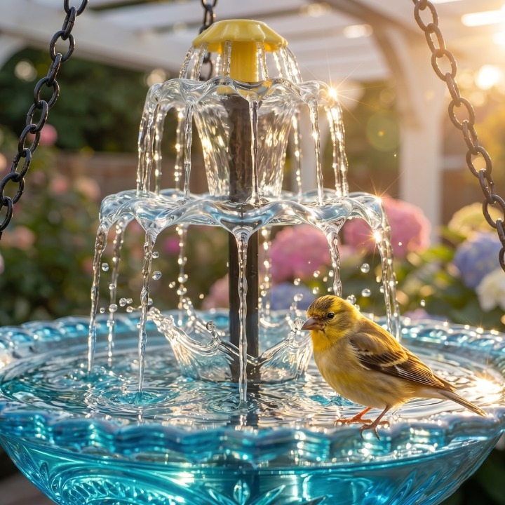 Solar bird bath with fountain – wireless, two-stage, attracts birds