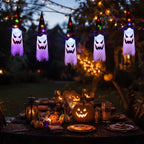 LED-Geisterlichterkette mit Hexenhüten, 5 Geisterlaternen