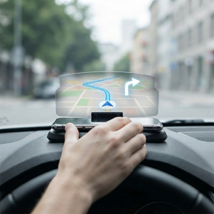 Heads-up display with wireless charging station for the car