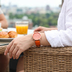 Women's watch with genuine leather strap, Roman numeral dial, and date display, Ø 42 mm