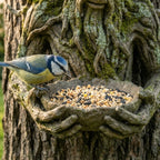 Tree-face bird feeder with bowl, resin, weather-resistant, 13.5 cm