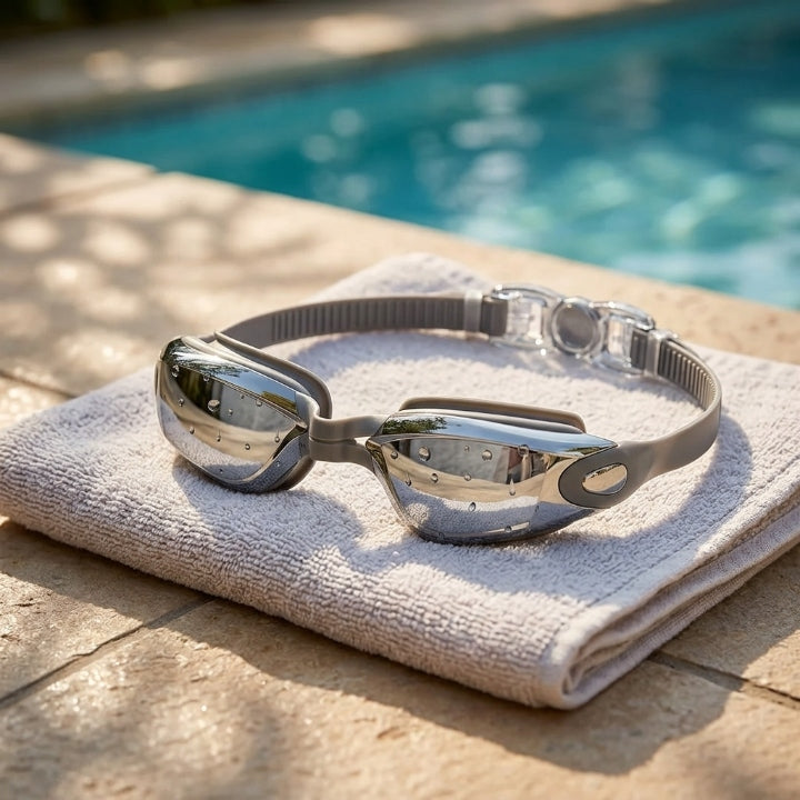 Schwimmbrille mit Anti-Fog-Beschichtung und UV-Schutz, verstellbares Kopfband, 5 Farben