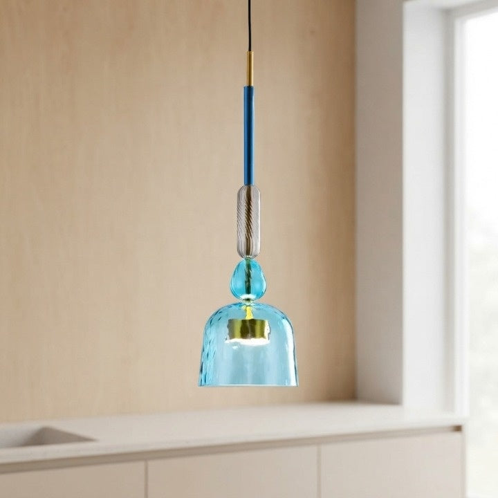 Bunte Pendelleuchte mit Glasschirm – höhenverstellbar für Wohn- & Esszimmer